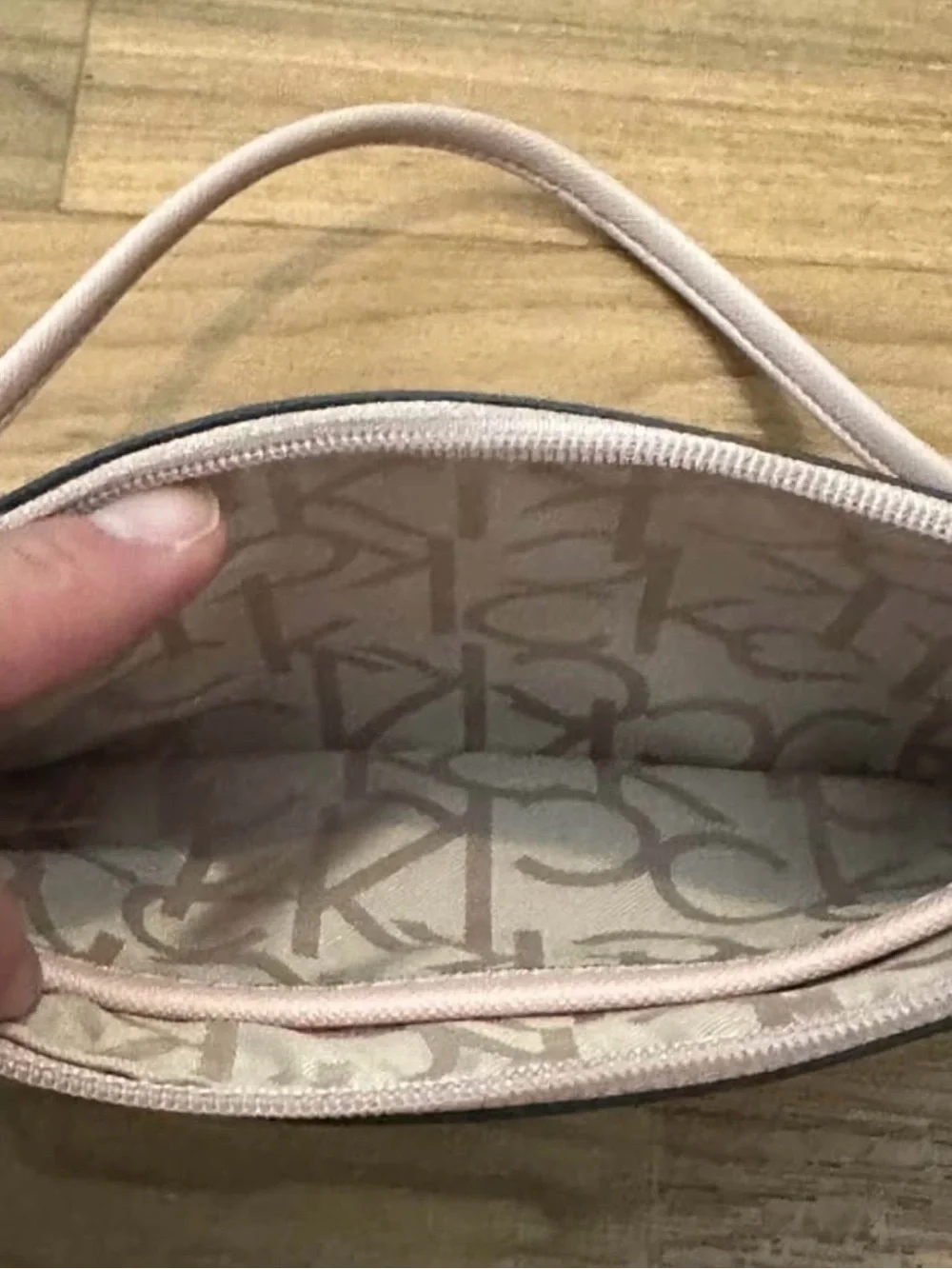Calvin Klein Pink and Gray Signature Wristlet Clutch